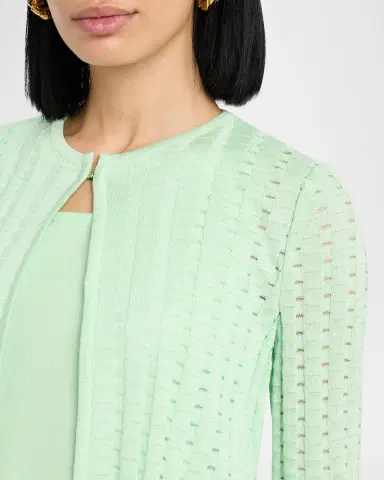 Misook Heritage Fringe-Trim Tonal Burnout Knit Jacket | Thumbnail 5