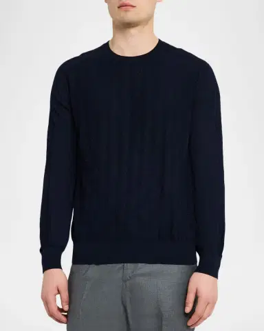 Stefano Ricci Men's Cashmere and Silk Diamond Jacquard Crewneck Sweater | Thumbnail 4