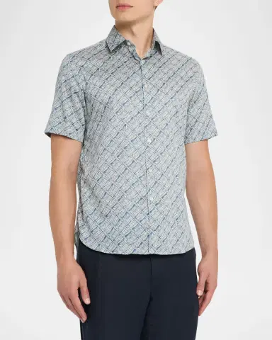 Canali Men 's Printed Cotton Short-Sleeve Shirt | Thumbnail 3