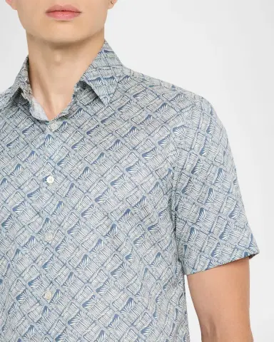Canali Men 's Printed Cotton Short-Sleeve Shirt | Thumbnail 5