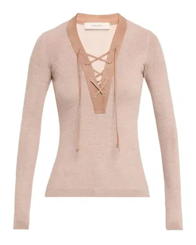 Golden Goose Journey Lace-Up Ribbed Wool Sweater | Thumbnail 1 Golden Goose Journey Lace-Up Ribbed Wool Sweater | Thumbnail 1