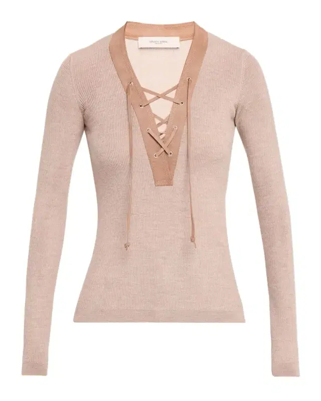 Journey Lace-Up Ribbed Wool Sweater