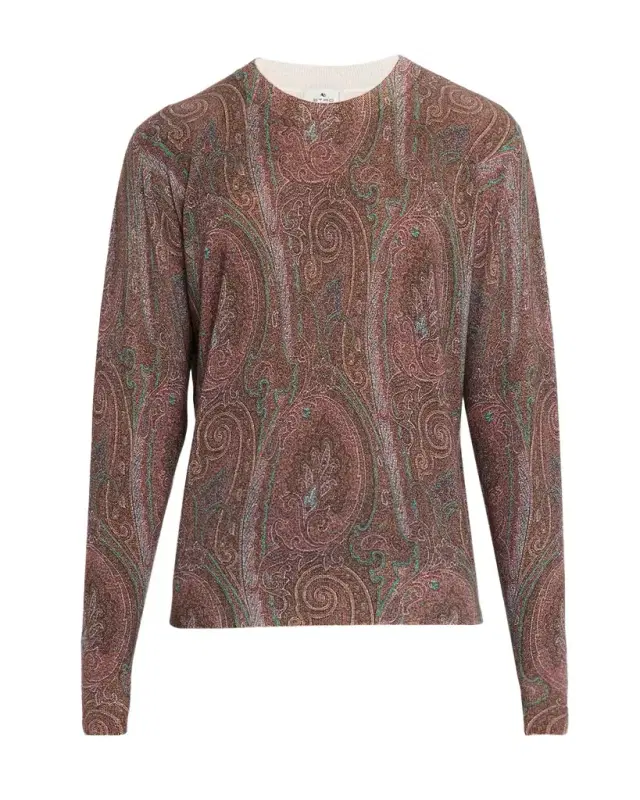 Men 's Silk and Cashmere Multi-Paisley Crewneck Sweater