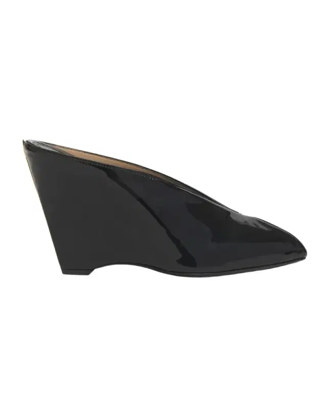 Alicia Patent Leather Peep-Toe Wedge Mules