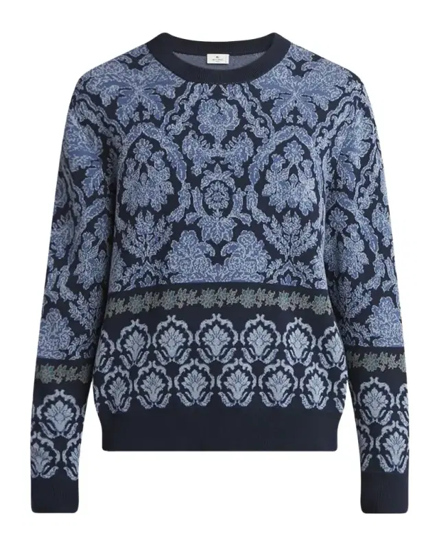 Men 's Cotton Damask Jacquard Crewneck Sweater