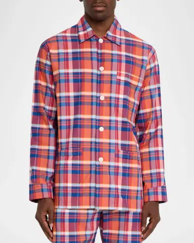 Derek Rose Men's Barker Cotton Multi-Check Short Pajama Set | Thumbnail 4 Derek Rose Men's Barker Cotton Multi-Check Short Pajama Set | Thumbnail 4