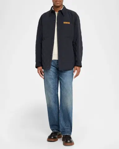Bottega Veneta Men's Quilted Overshirt with Suede Intrecciato Patch | Thumbnail 2 Bottega Veneta Men's Quilted Overshirt with Suede Intrecciato Patch | Thumbnail 2