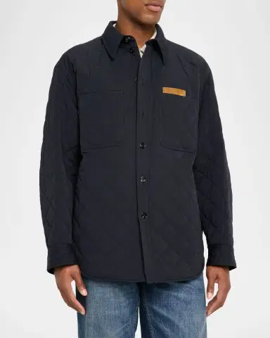 Bottega Veneta Men's Quilted Overshirt with Suede Intrecciato Patch | Thumbnail 4 Bottega Veneta Men's Quilted Overshirt with Suede Intrecciato Patch | Thumbnail 4