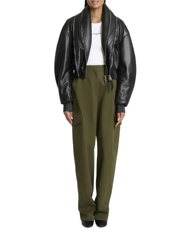 Givenchy Double Shawl-Collar Leather Crop Bomber Jacket