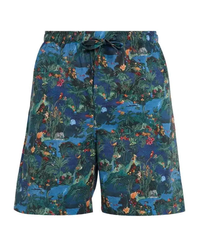 Men 's Cotton Batiste Jungle Print Lounge Shorts