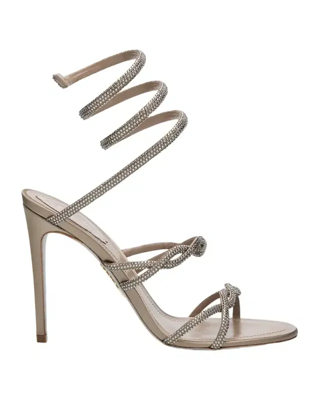 Crystal Satin Braided Snake-Wrap Sandals