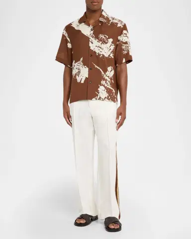 Bottega Veneta Men's Italian Postcard Silk Short-Sleeve Shirt | Thumbnail 2 Bottega Veneta Men's Italian Postcard Silk Short-Sleeve Shirt | Thumbnail 2