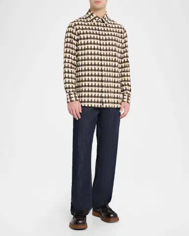 Bottega Veneta Men's Cotton 3D Check-Print Button-Down Shirt | Thumbnail 2 Bottega Veneta Men's Cotton 3D Check-Print Button-Down Shirt | Thumbnail 2
