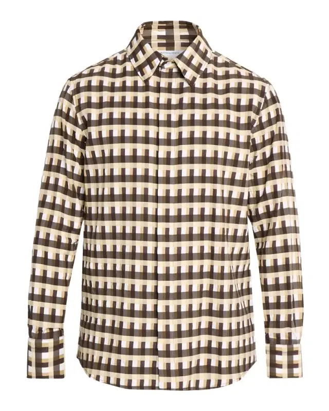 Bottega Veneta Men 's Cotton 3D Check-Print Button-Down Shirt