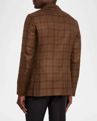 ZEGNA Men's Cashmere and Silk Plaid Patch-Pocket Sport Coat | Thumbnail 2 ZEGNA Men's Cashmere and Silk Plaid Patch-Pocket Sport Coat | Thumbnail 2