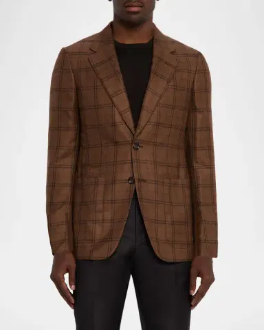 ZEGNA Men's Cashmere and Silk Plaid Patch-Pocket Sport Coat | Thumbnail 3 ZEGNA Men's Cashmere and Silk Plaid Patch-Pocket Sport Coat | Thumbnail 3