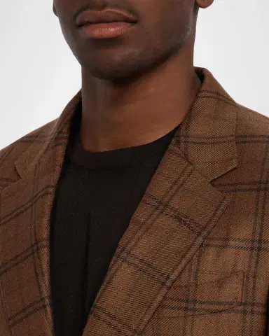 ZEGNA Men's Cashmere and Silk Plaid Patch-Pocket Sport Coat | Thumbnail 4 ZEGNA Men's Cashmere and Silk Plaid Patch-Pocket Sport Coat | Thumbnail 4