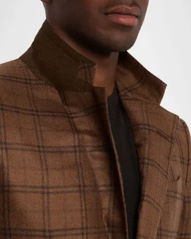 ZEGNA Men's Cashmere and Silk Plaid Patch-Pocket Sport Coat | Thumbnail 6 ZEGNA Men's Cashmere and Silk Plaid Patch-Pocket Sport Coat | Thumbnail 6