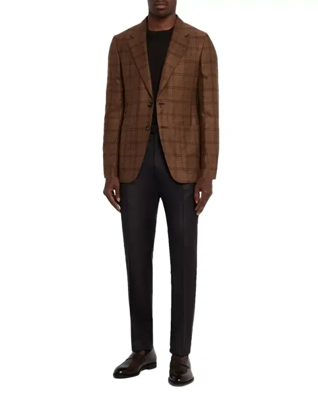 Men 's Cashmere and Silk Plaid Patch-Pocket Sport Coat