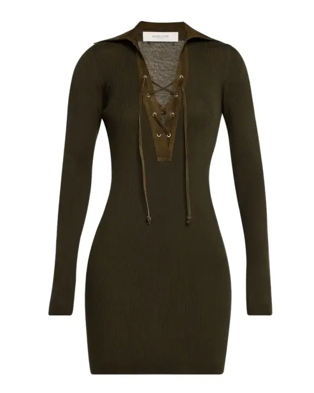 Golden Goose Journey Lace-Up Ribbed Wool Mini Dress
