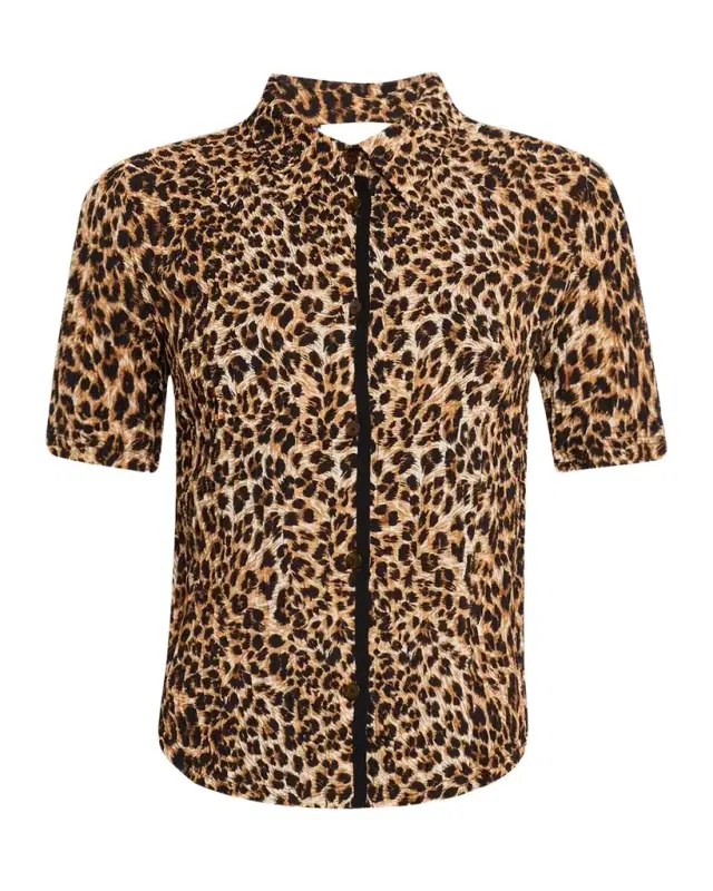 Nanushka Clare Short-Sleeve Ocelot-Print Blouse