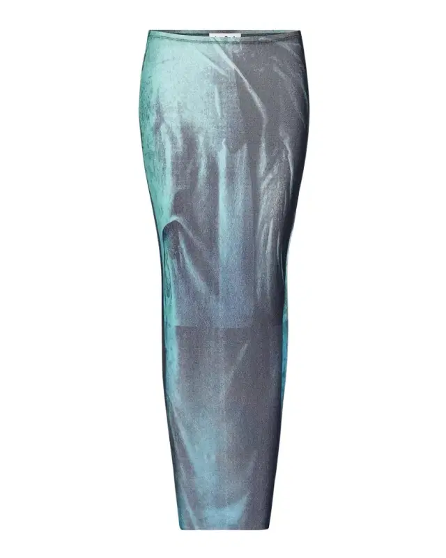 Water-Print Mesh Maxi Skirt