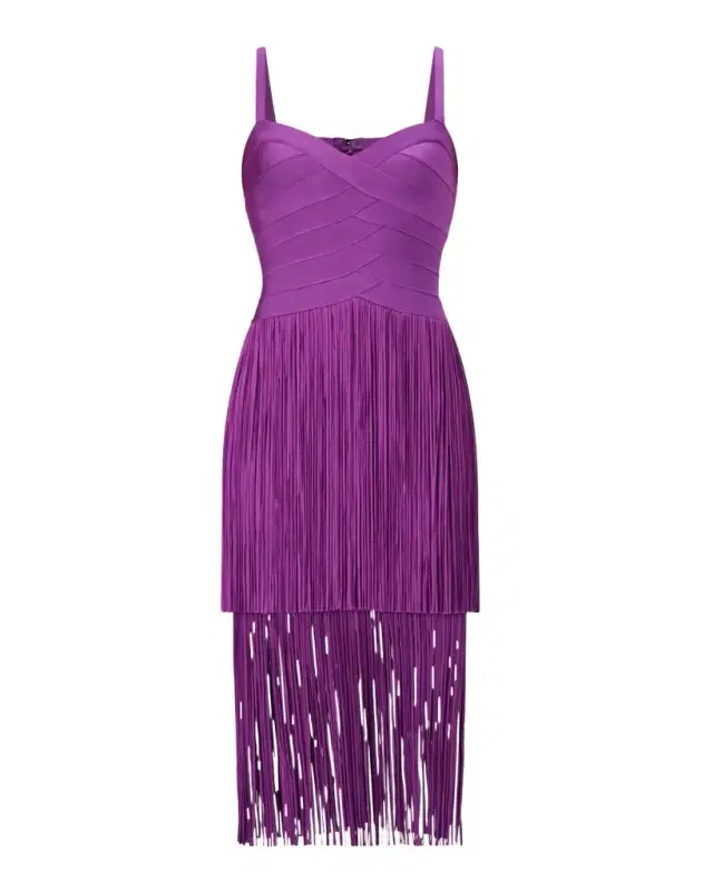 Herve Leger The Georgia Tiered Fringe Midi Dress