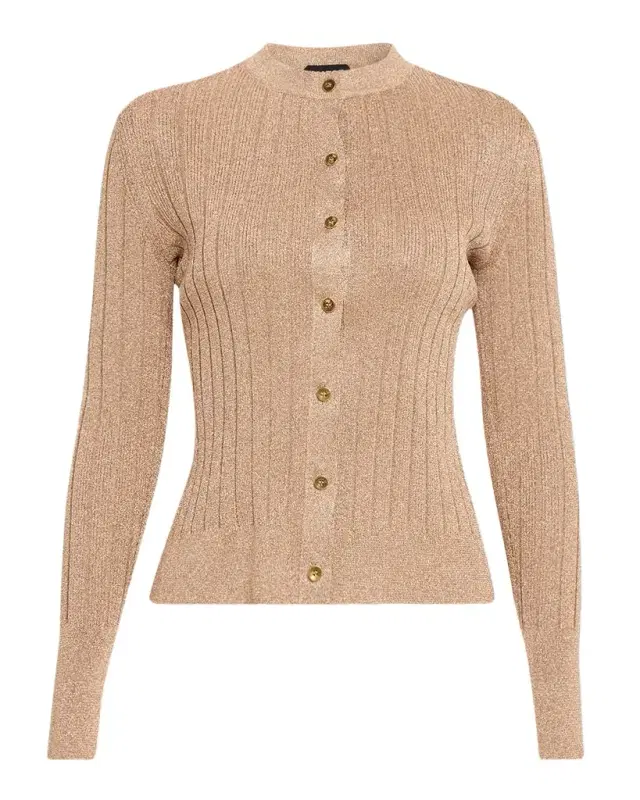 Metallic Rib Crewneck Cardigan
