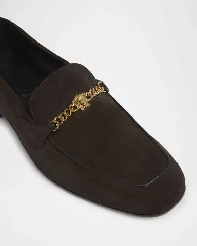 Versace Men's Suede Medusa Chain Bit Loafers | Thumbnail 5