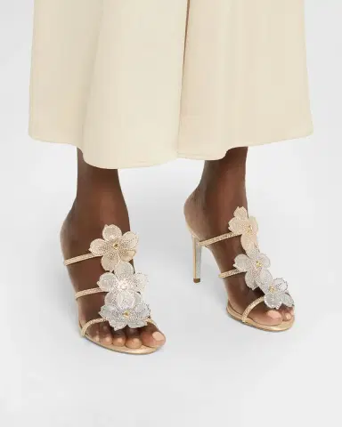 René Caovilla Floraine Crystal Flower Satin Cage Slide Sandals | Thumbnail 2 René Caovilla Floraine Crystal Flower Satin Cage Slide Sandals | Thumbnail 2