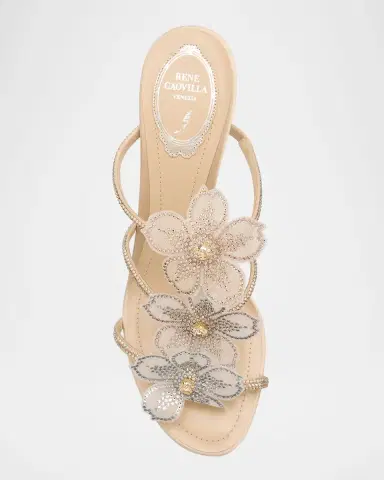 René Caovilla Floraine Crystal Flower Satin Cage Slide Sandals | Thumbnail 7 René Caovilla Floraine Crystal Flower Satin Cage Slide Sandals | Thumbnail 7