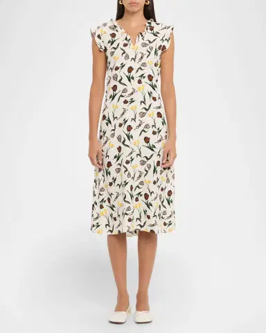 Marni Floral Ruffle V-Neck Midi Dress | Thumbnail 2