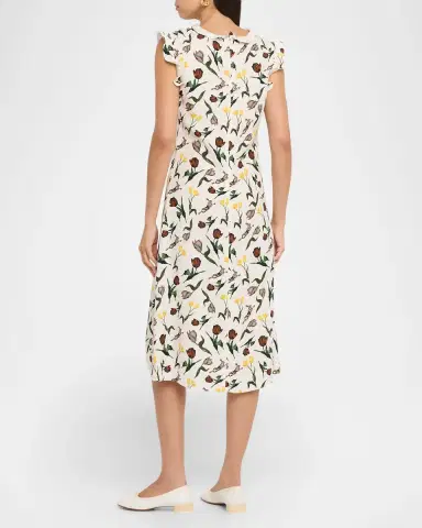 Marni Floral Ruffle V-Neck Midi Dress | Thumbnail 3