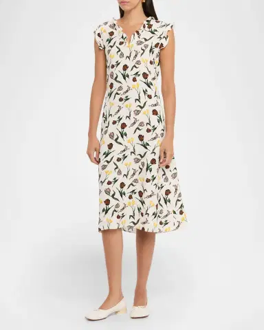 Marni Floral Ruffle V-Neck Midi Dress | Thumbnail 4