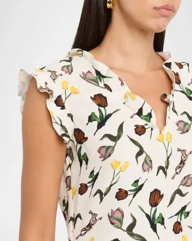 Marni Floral Ruffle V-Neck Midi Dress | Thumbnail 5