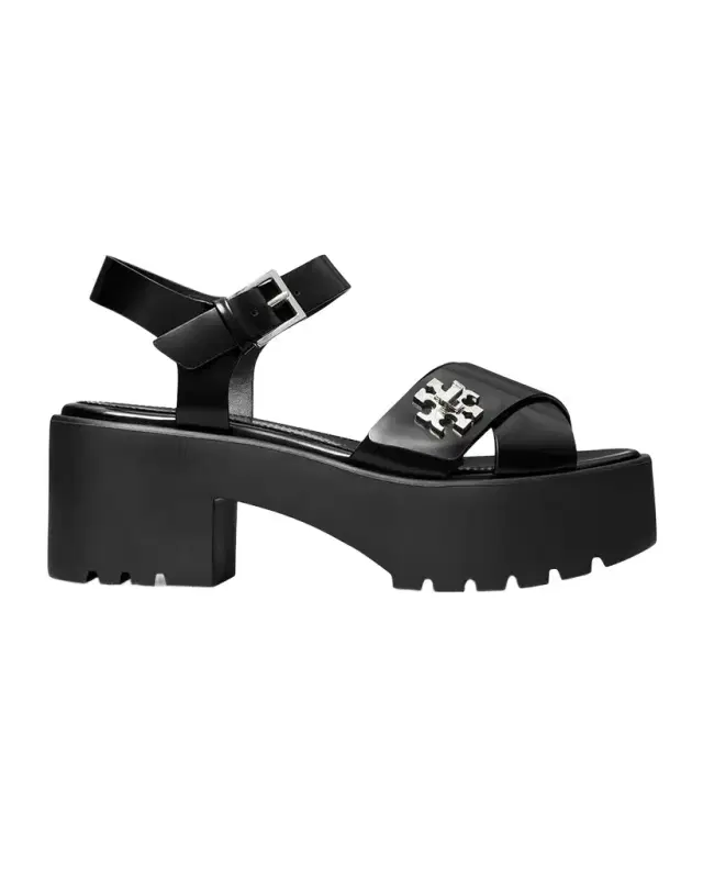 Turnlock Leather Lug-Heeled Platform Sandals