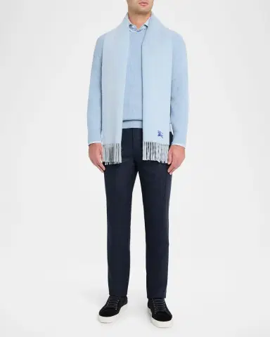 Burberry Men's Cashmere Double-Face EKD Embroidered Scarf | Thumbnail 2 Burberry Men's Cashmere Double-Face EKD Embroidered Scarf | Thumbnail 2