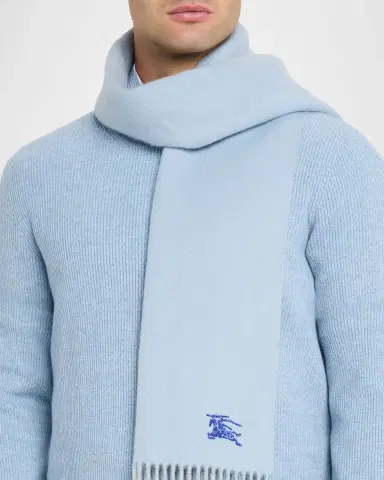 Burberry Men's Cashmere Double-Face EKD Embroidered Scarf | Thumbnail 3 Burberry Men's Cashmere Double-Face EKD Embroidered Scarf | Thumbnail 3