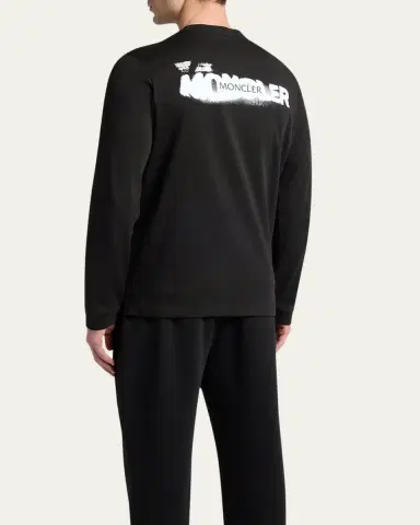 Moncler Men's Cotton Graffiti Logo Long-Sleeve T-Shirt | Thumbnail 3