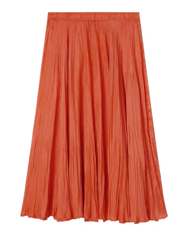 Sully Crinkled Habotai Silk Midi Skirt
