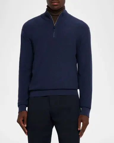Zegna Men's Cashmere Waffle-Knit Quarter-Zip Sweater | Thumbnail 3