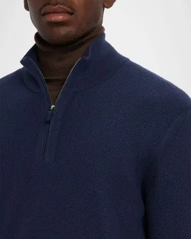 Zegna Men's Cashmere Waffle-Knit Quarter-Zip Sweater | Thumbnail 4