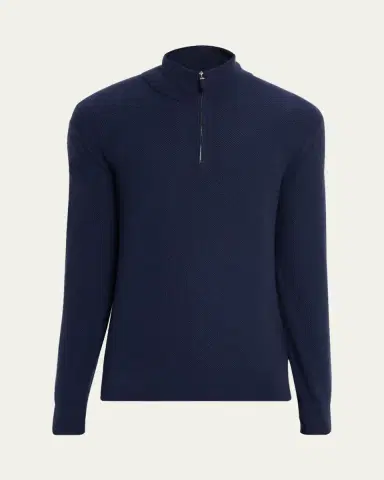 Zegna Men's Cashmere Waffle-Knit Quarter-Zip Sweater | Thumbnail 5