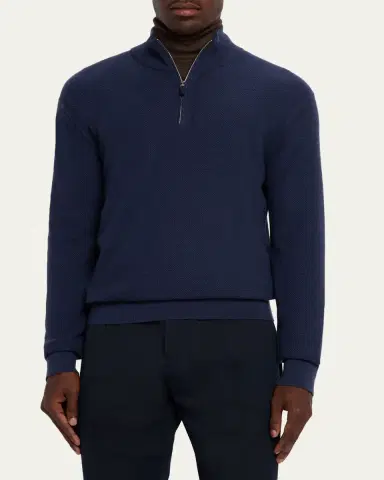 Zegna Men's Cashmere Waffle-Knit Quarter-Zip Sweater | Thumbnail 8