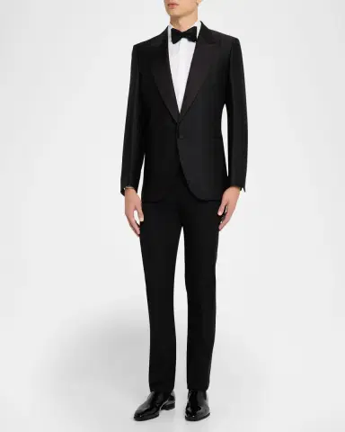 ZEGNA Men's Micro-Jacquard Peak Lapel Dinner Jacket | Thumbnail 2