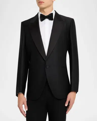 ZEGNA Men's Micro-Jacquard Peak Lapel Dinner Jacket | Thumbnail 4
