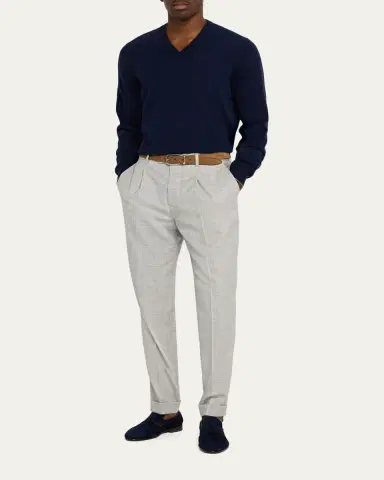 Brunello Cucinelli Men's Cashmere Classic Fit V-Neck Sweater | Thumbnail 2 Brunello Cucinelli Men's Cashmere Classic Fit V-Neck Sweater | Thumbnail 2