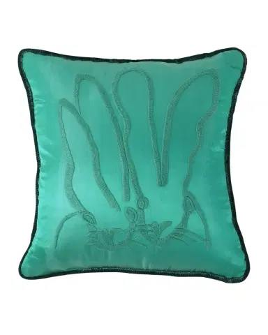 Hunt Slonem Hand-Embroidered Silk Pillow with Velvet Back, 18" Square | Thumbnail 1