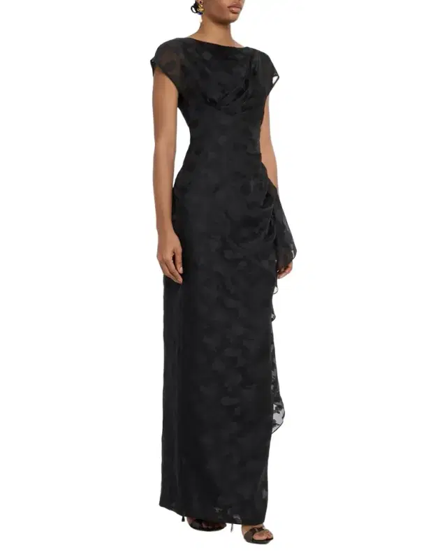 Florence Draped Short-Sleeve Fli Coupe Gown