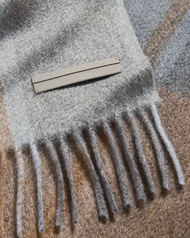 Zegna Men's Oasi Cashmere Madras Check Scarf with Leather Brand Mark | Thumbnail 4 Zegna Men's Oasi Cashmere Madras Check Scarf with Leather Brand Mark | Thumbnail 4